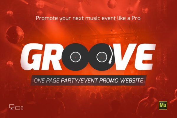 音乐节活动订票网站系统设计Muse模板蚂蚁素材精选 Groove Music Event / Party Site Template