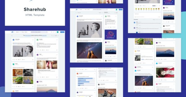 社交分享社交圈子网站设计HTML模板蚂蚁素材精选 Sharehub Content Sharing HTML Template