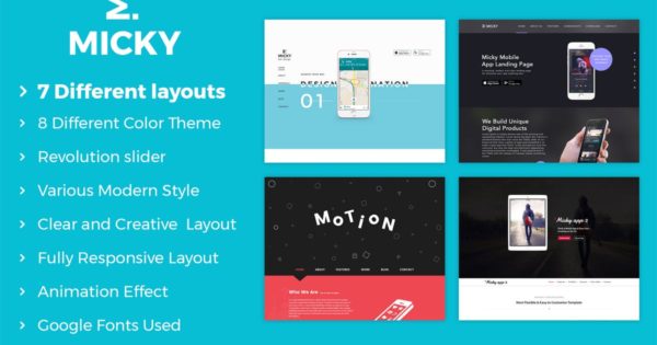 APP应用产品官网设计HTML模板蚂蚁素材精选下载 Micky – App showcase Template