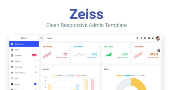 简约响应式设计网站管理后台HTML模板第一素材精选 Zeiss – Clean Responsive Admin Template