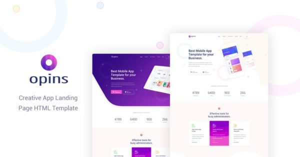 创意互联网产品APP应用官网着陆页设计HTML模板第一素材精选 Opins – Creative App Landing Page HTML Template