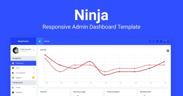 响应式布局框架网站后台管理HTML模板蚂蚁素材精选 Ninja – Responsive Admin Dashboard Template