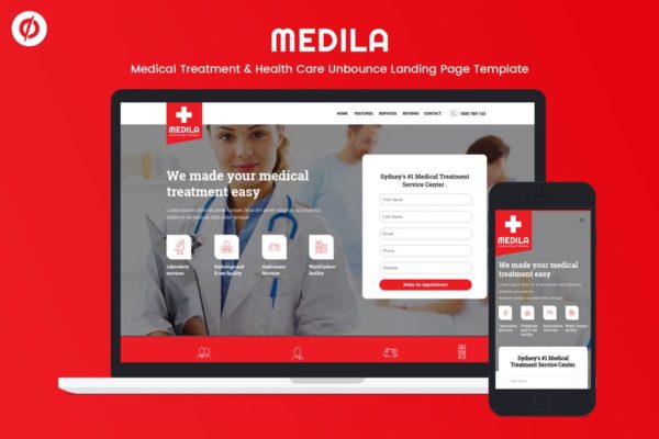 医药&健康护理网站着陆页CMS模板第一素材精选 Medila – Medical & Health Care Unbounce Template