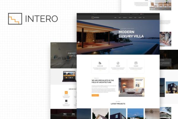 建筑和室内装修设计企业网站设计PSD网站模板蚂蚁素材精选 Intero | Architecture and Interior Business