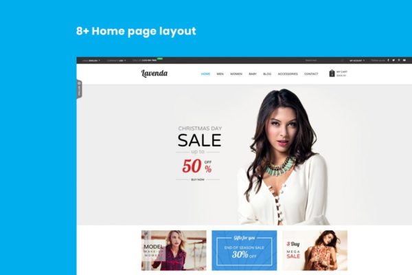 时尚服饰电商网站Magento主题模板蚂蚁素材精选 SNS Lavenda – Responsive Magento Theme