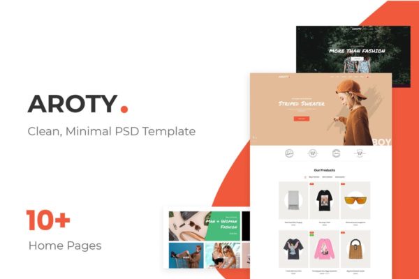 极简设计风格电商网站设计模板蚂蚁素材精选 Aroty – Clean, Minimal Shop PSD Template