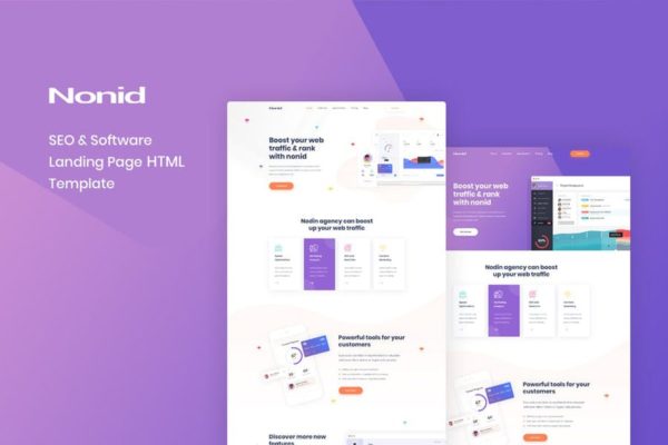 网站优化&营销推广服务着陆页HTML模板第一素材精选 Nonid – SEO & Software Landing Page HTML Template