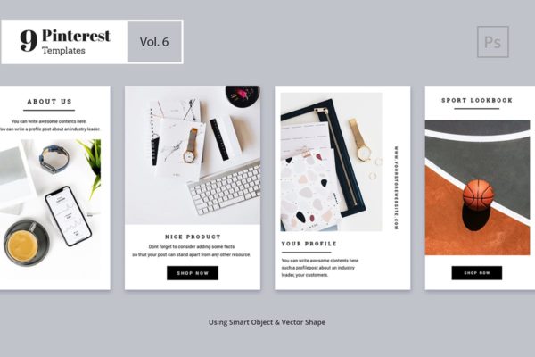极简时尚的Pinterest图片社交分享网站Banner模板第一素材精选Vol.6 Pinterest Templates Vol. 6