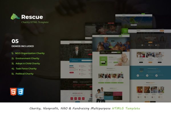 非营利慈善组织网站设计HTML5模板第一素材精选 Rescue – Nonprofit Multipurpose HTML5 Template