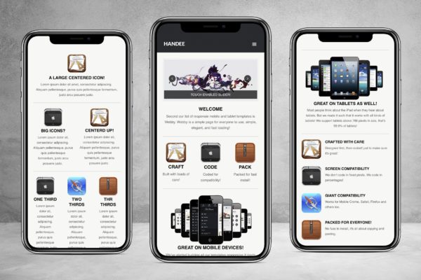 手机端/平板电脑H5网站模板蚂蚁素材精选下载 Handee | Versatile Mobile and Tablet Template
