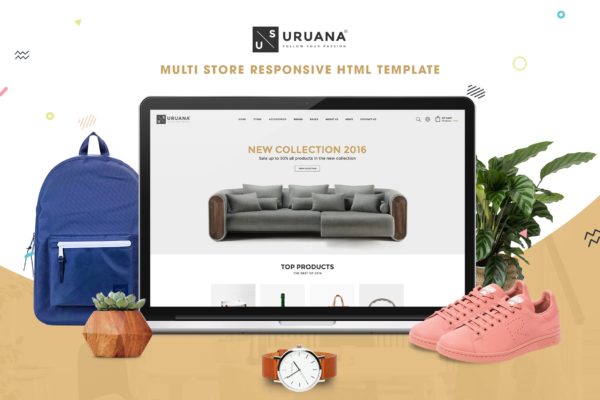 优雅简约多用途电子商务HTML网上商城模板蚂蚁素材精选 Uruana | Multi Store Responsive HTML Template