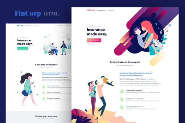 金融/保险/营销网站着陆页设计模板第一素材精选[PSD&HTML] FinCorp – Finance, Insurance & Marketing Template