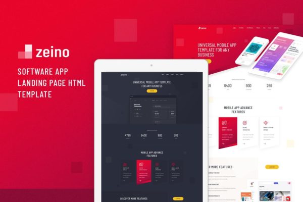 APP应用软件着陆页设计HTML模板第一素材精选 Zeino – Software App Landing Page HTML Template