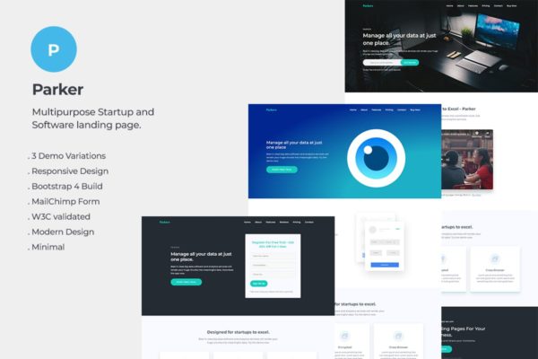 多用途Bootstrap框架官网着陆页HTML网站模板第一素材精选 Parker Software and Startup Landing Page Template