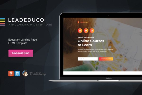 在线教育网站HTML着陆页设计模板第一素材精选 LeadEduco – Education HTML Landing Page Template