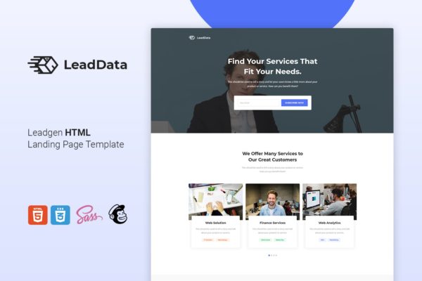 互联网业务企业官网着陆页HTML模板第一素材精选 LeadData – Lead Generation HTML Landing Page