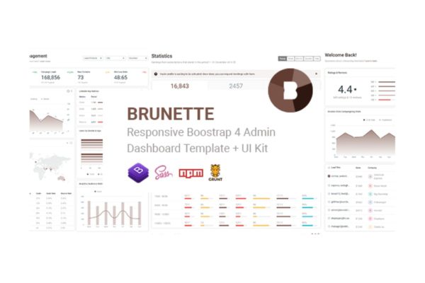 Bootstrap 4框架网站后台HTML模板蚂蚁素材精选 Brunette – Bootstrap 4 Admin & Powerful UI Kit