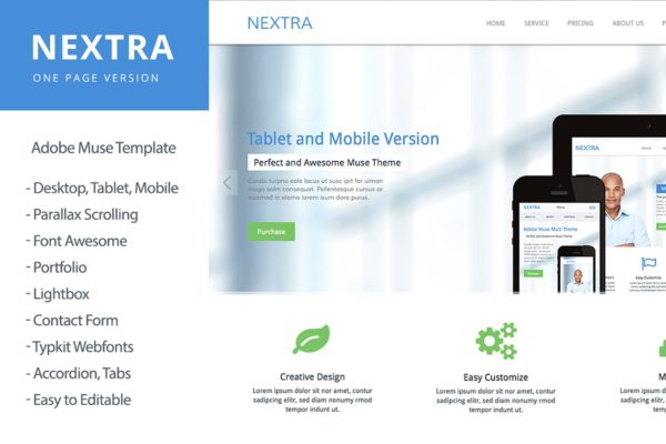 Nextra-单页Adobe Muse模板第一素材精选  Nextra – One Page Muse Template