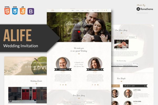 婚礼婚宴邀请网站设计HTML模板第一素材精选 Alife – Wedding Invitation HTML Template