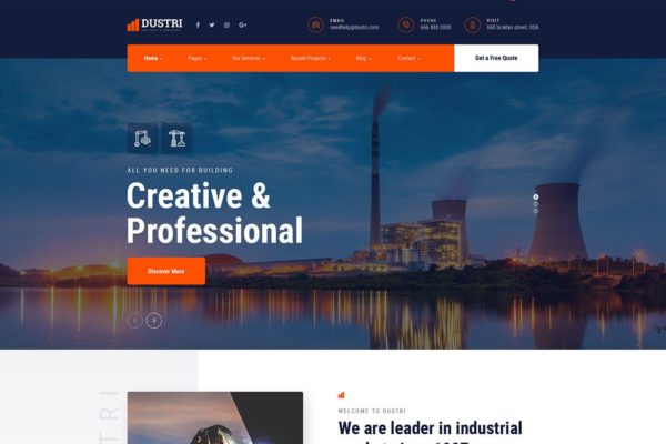 工厂/工业生产主题网站设计HTML模板第一素材精选 Dustri – Factory & Industrial HTML Template