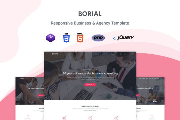现代简约设计风格企业网站Bootstrap框架HTML模板蚂蚁素材精选 Borial – Bootstrap 4 Business & Agency Template