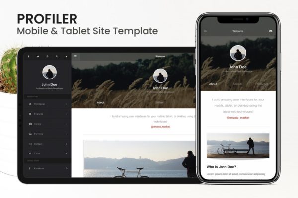 响应式个人简历网站设计HTML模板蚂蚁素材精选 Profiler | Mobile Resume & CV Site Template