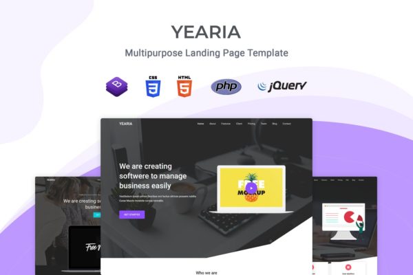 Bootstrap架构多用途网站着陆页HTML模板第一素材精选 Yearia – Multipurpose Landing Page Template