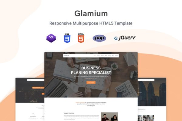 创意单页响应式设计HTML5模板第一素材精选 Glamium – Responsive Multipurpose HTML5 Template
