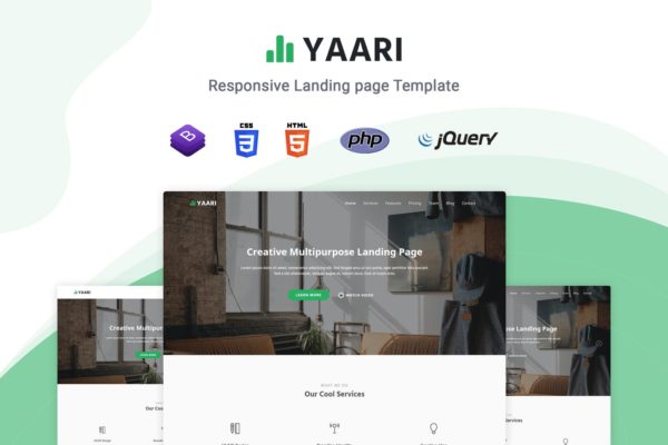 应用开发/业务代理等多用途着陆页HTML模板第一素材精选 Yaari – Responsive Landing page Template