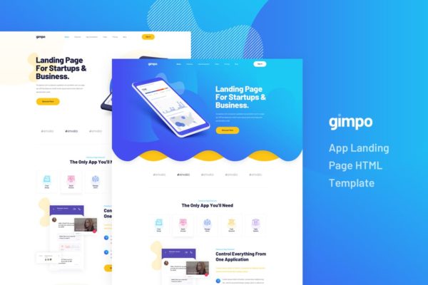 APP创意应用网站着陆页HTML模板蚂蚁素材精选 Gimpo – App Landing Page HTML Template