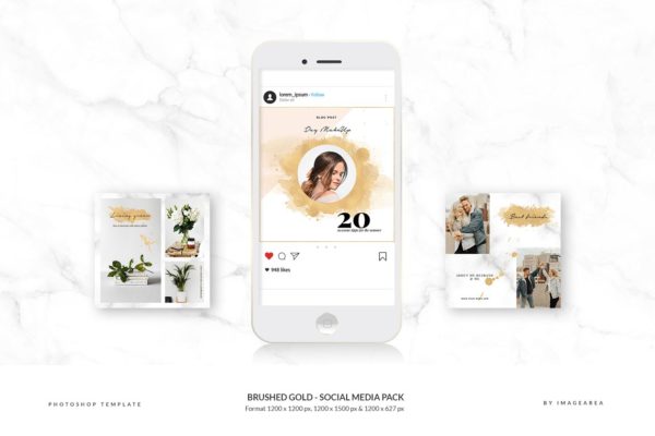 极力推荐：社交媒体贴图素材包 [Banner, 广告, 海报模板第一素材精选，1.75GB] Brushed Gold – Social Media Pack