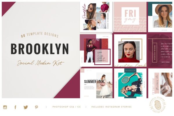 潮流时尚主题社交媒体贴图模板蚂蚁素材精选素材 BROOKLYN | Social Media Pack