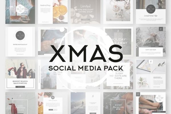 圣诞冬季主题社交媒体贴图模板第一素材精选 XMAS Stylish Social Media Pack