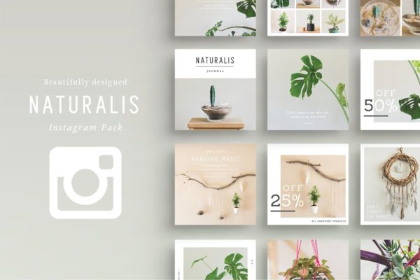植物盆栽主题社交媒体贴图模板蚂蚁素材精选[Instagram版本] NATURALIS Instagram Pack