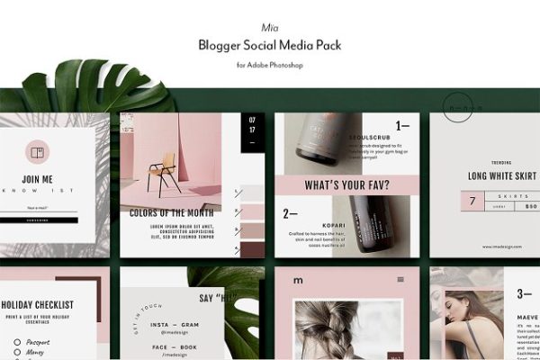 时尚主题博客&社交媒体贴图模板第一素材精选 Blogger Social Media Kit • Mïa