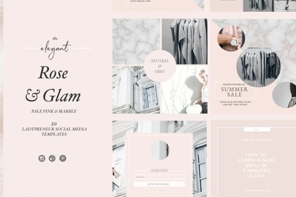简约时尚风格社交媒体贴图模板第一素材精选 Feminine Social Media Templates