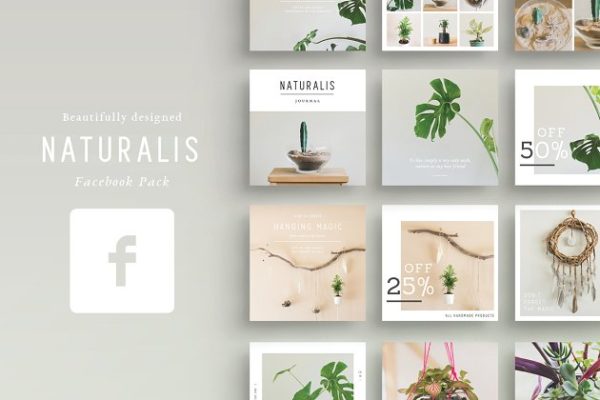 简约现代风格 Facebook 贴图模板蚂蚁素材精选 NATURALIS Facebook Pack