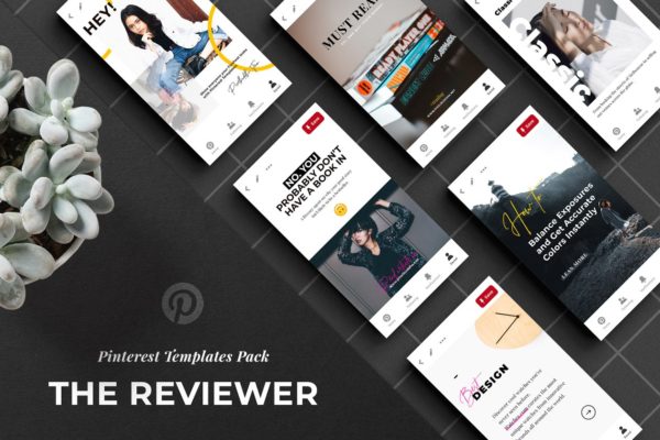 Pinterest品牌营销贴图PSD模板第一素材精选 The Reviewer Pinterest Templates Set