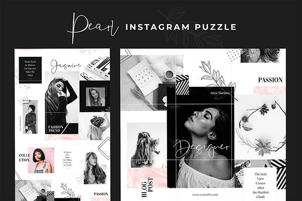 现代黑色主题的instagram社交媒体模板第一素材精选 Instagram Puzzle – Pearl [psd]