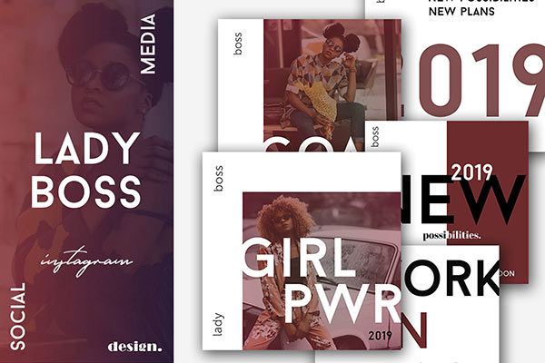 20款女老板Instagram社交媒体模板蚂蚁素材精选 Lady Boss Instagram Posts Pack [psd,jpg,tif,otf]