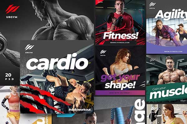 时尚健身&健身器材的instagram社交媒体模板蚂蚁素材精选 Fitness & Gym instagram pack 2.0 [psd]