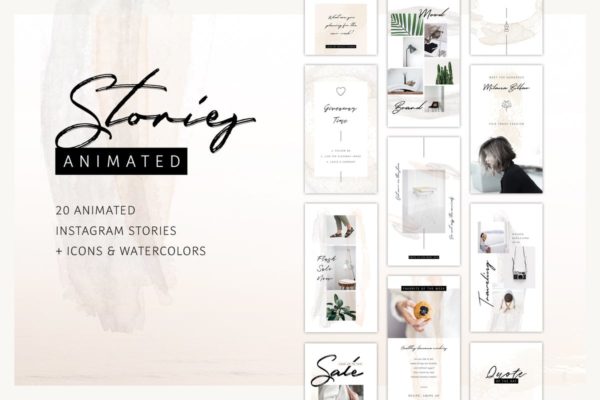 优雅简约风格Instagram故事动画配图模板第一素材精选 ANIMATED Instagram Stories – So Female