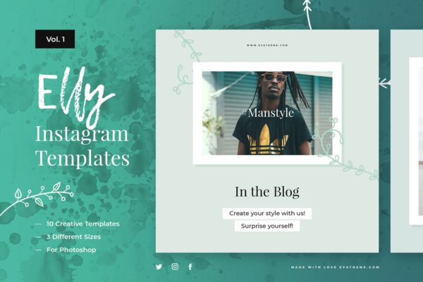 10款简约干净Instagram创意贴图模板第一素材精选 Elly Instagram Templates Vol.1