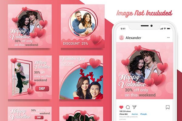 简约时尚爱情情人节Instagram社交媒体海报banner设计模板第一素材精选