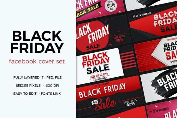 黑色星期五Facebook封面模板第一素材精选 Black Friday Facebook Cover