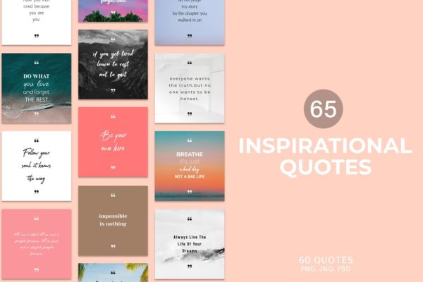 65款新媒体引语促销语贴图设计模板蚂蚁素材精选 65 Inspirational Quotes Pack