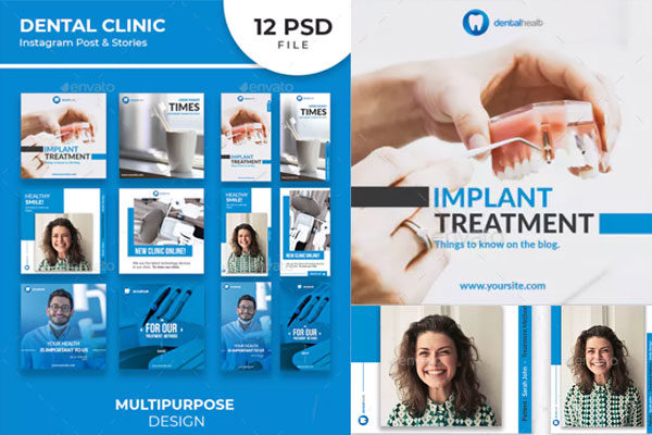 健康卫生牙科诊所-Instagram社交帖子和故事