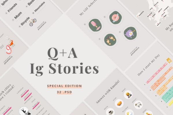 社交新媒体品牌故事贴图模板蚂蚁素材精选 Q+A Stories Templates