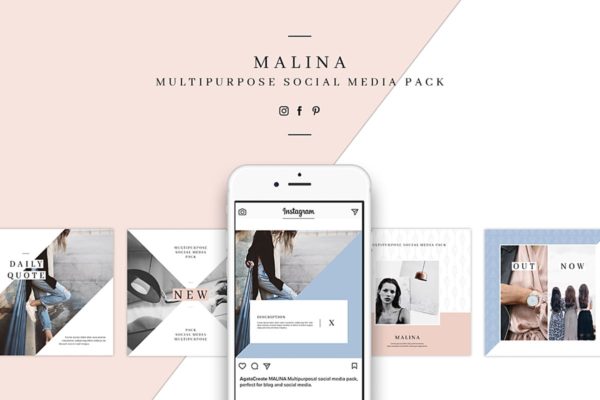 72个现代简洁多功能社交媒体新媒体贴图模板蚂蚁素材精选 MALINA Social Media Pack & 20 Pattern