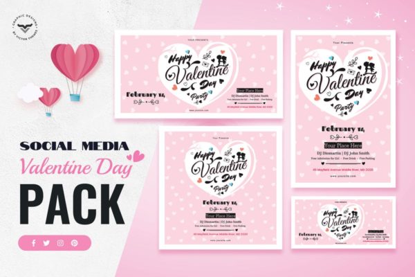 情人节主题社交媒体贴图模板第一素材精选[粉色版本] Valentines Day Social Media Template
